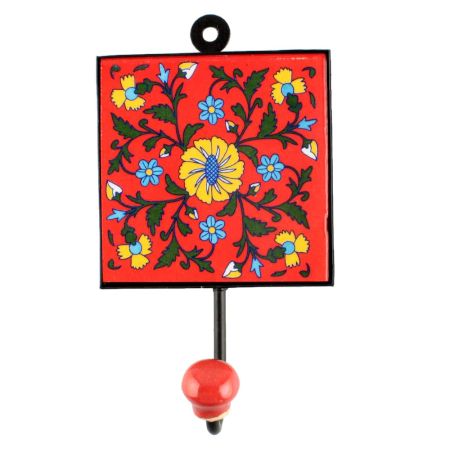 Red With Yellow Wheel Flower Ceramic Tile Hook